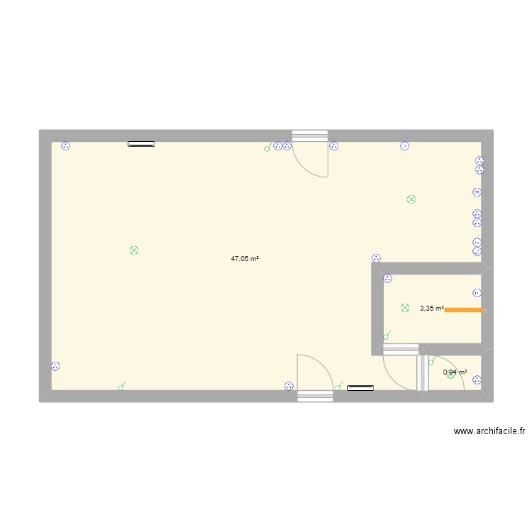 rdc maison 1. Plan de 3 pièces et 51 m2