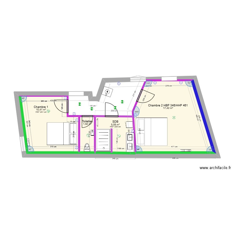 House. Plan de 4 pièces et 35 m2