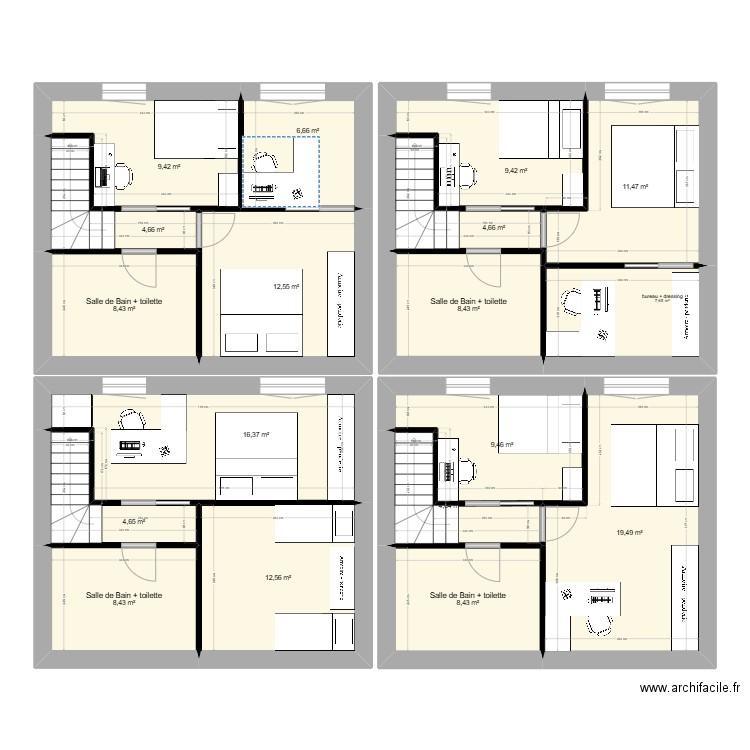 Vil. Plan de 18 pièces et 167 m2