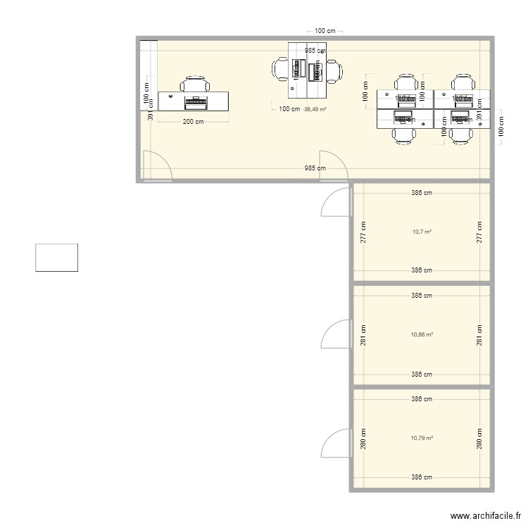 open space IQC. Plan de 4 pièces et 71 m2