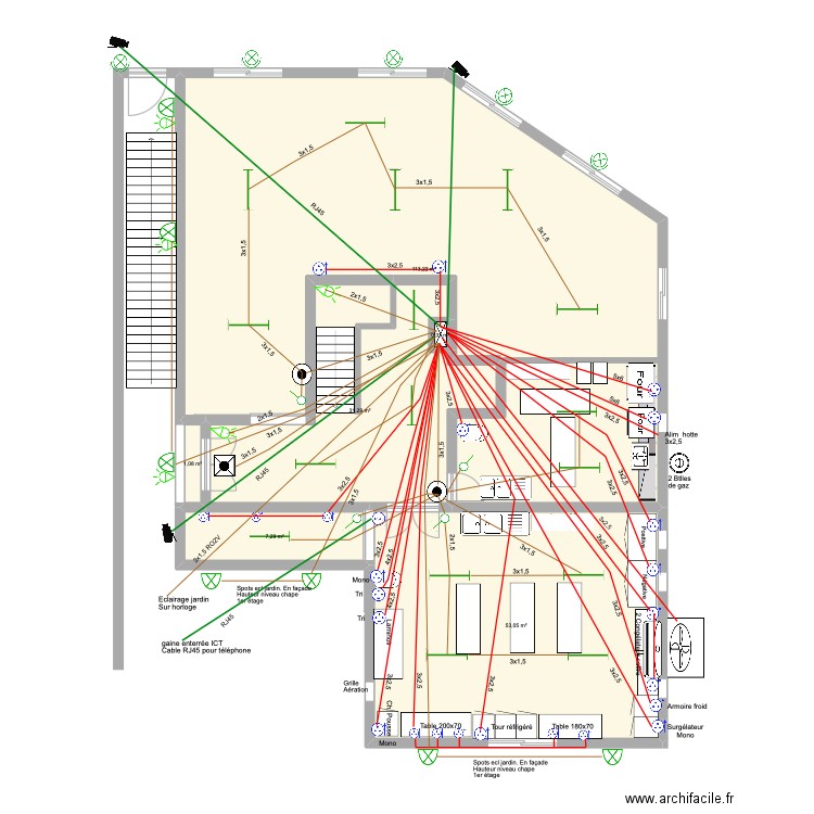 Bâtiment employés RDC Electricité. Plan de 6 pièces et 206 m2