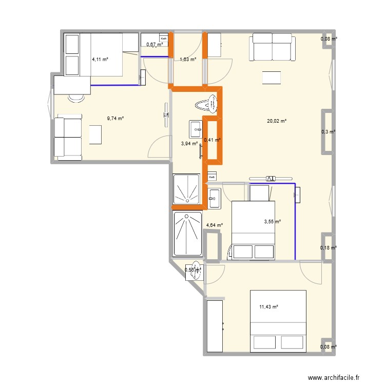 PLAN 1 BEAUSOLEIL definitif. Plan de 15 pièces et 61 m2