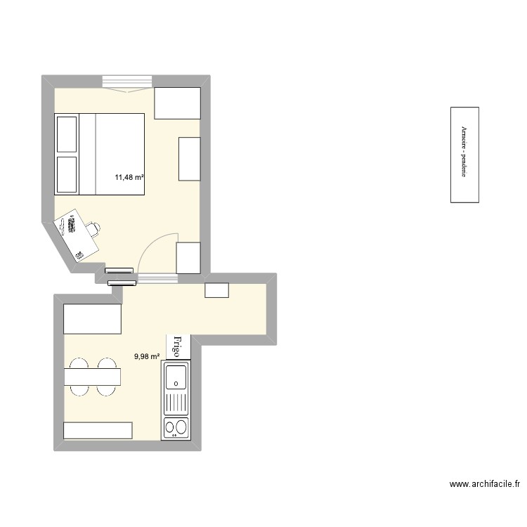 93 EMPIRE. Plan de 2 pièces et 21 m2