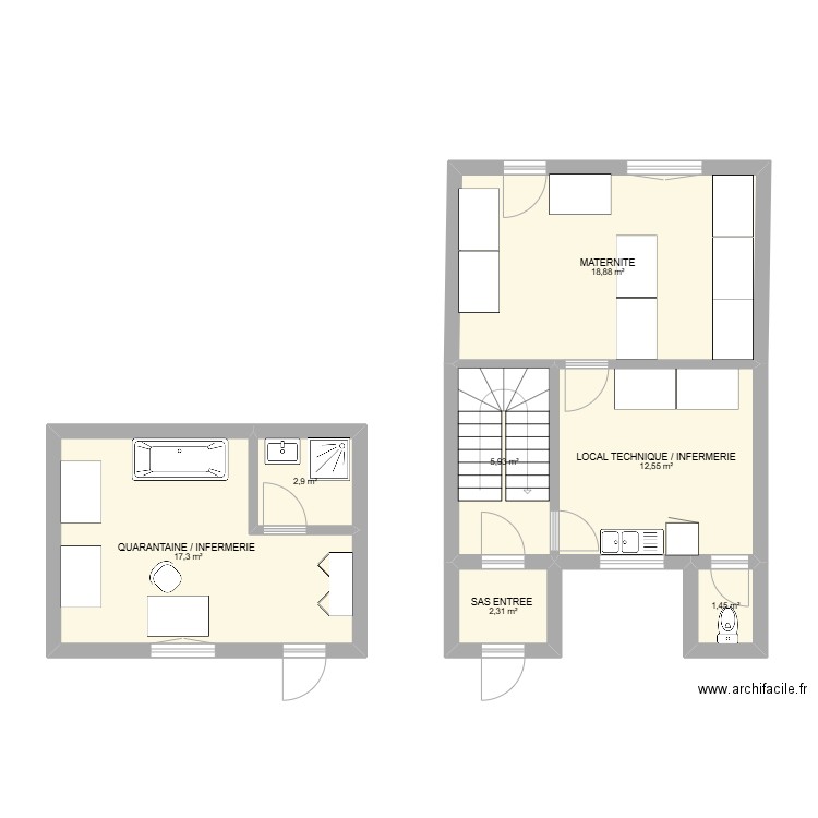 CHATTERIE RDC. Plan de 7 pièces et 61 m2