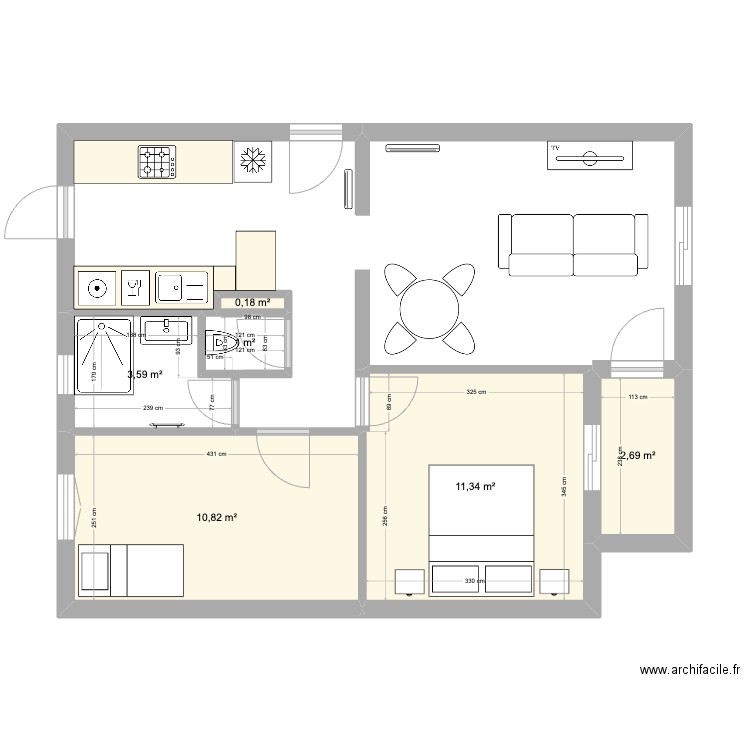 plan T3. Plan de 6 pièces et 30 m2