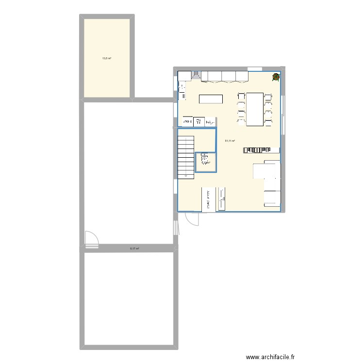 Extension 1. Plan de 4 pièces et 66 m2