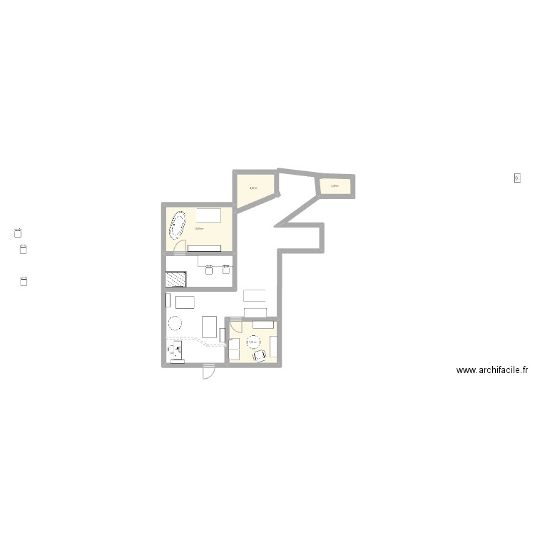 Toilette . Plan de 4 pièces et 31 m2