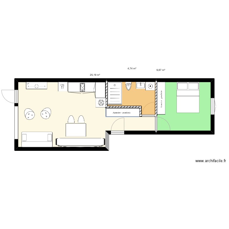 devoir 2 avec meuble essai 3. Plan de 3 pièces et 40 m2