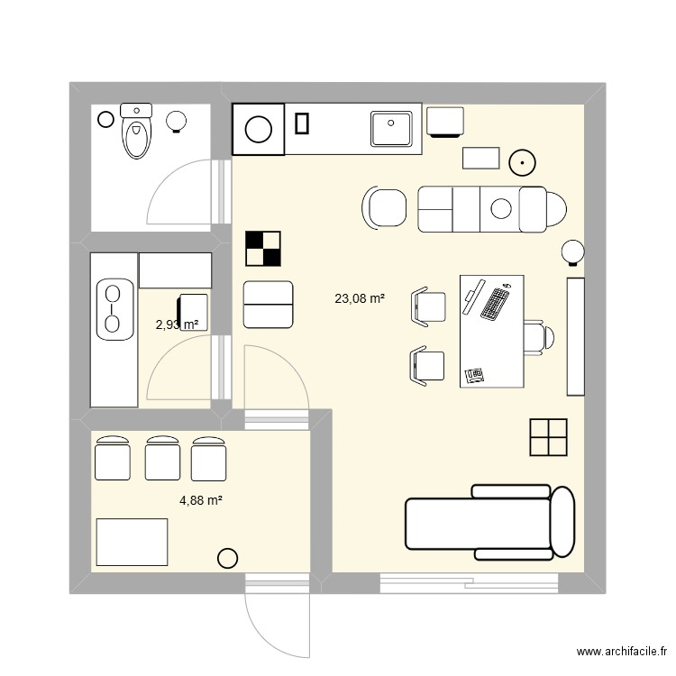 travail 4.6. Plan de 3 pièces et 31 m2