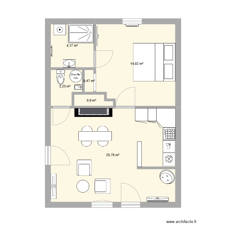 maison ygrande. Plan de 6 pièces et 48 m2