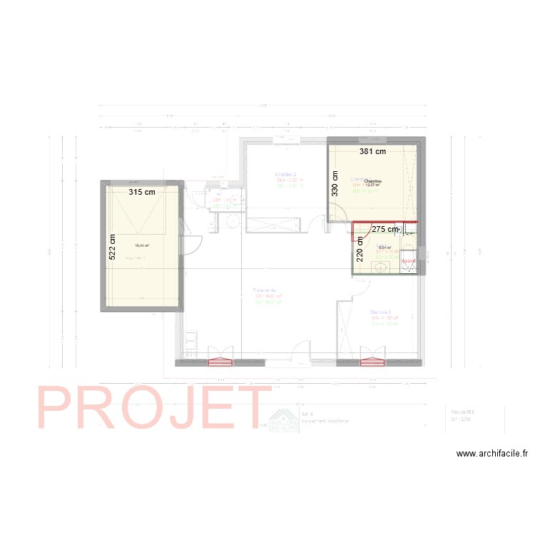 MONFERRET. Plan de 3 pièces et 35 m2