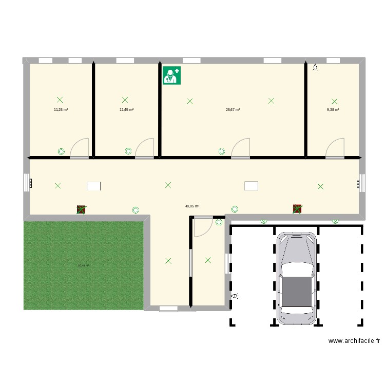 cabinet médical. Plan de 5 pièces et 106 m2