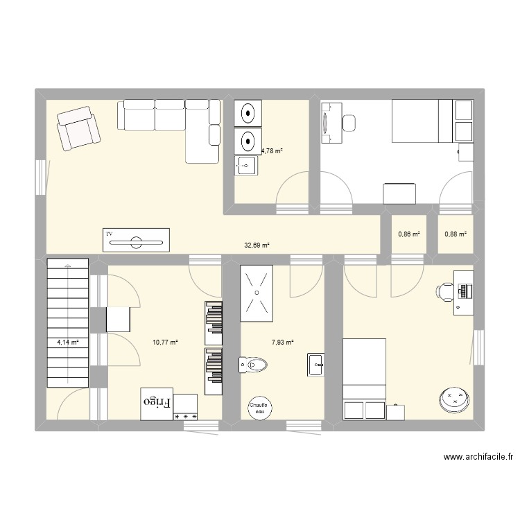 Sous-sol Maison . Plan de 7 pièces et 62 m2