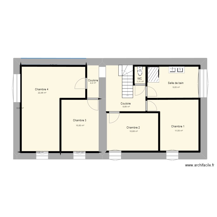 étage complet. Plan de 12 pièces et 114 m2