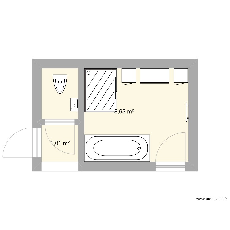 SdB3. Plan de 2 pièces et 10 m2