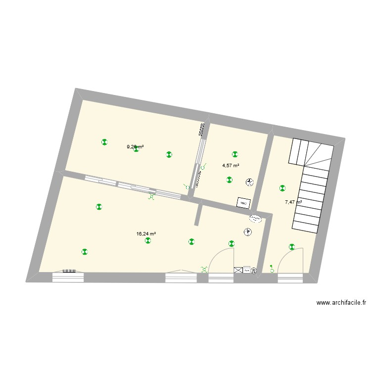 Mirebeau RDC lumières et chauffages. Plan de 4 pièces et 38 m2