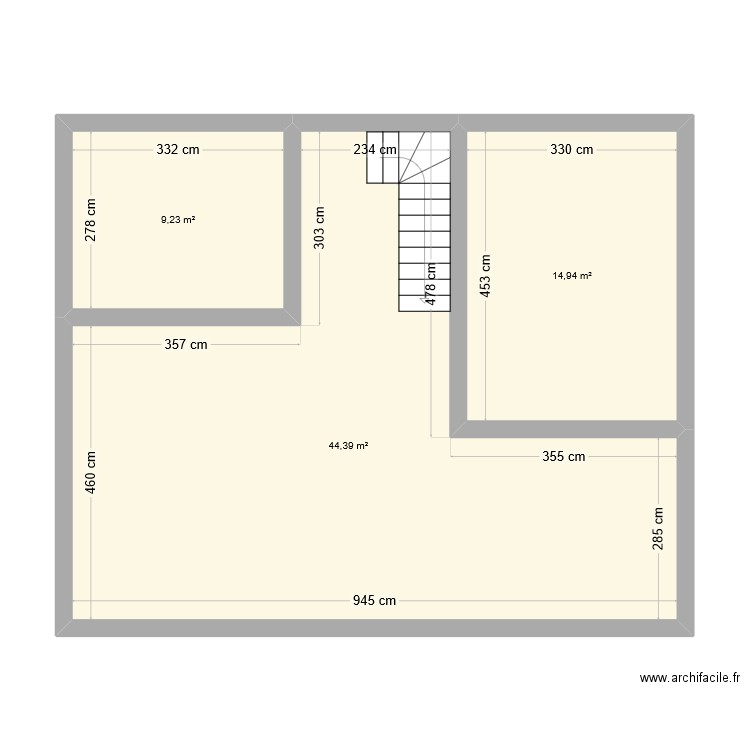 Base de W. Plan de 3 pièces et 69 m2