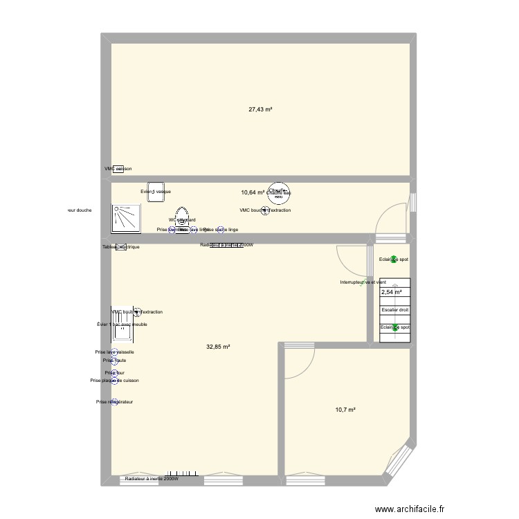 plan 2éme aprés travanx. Plan de 10 pièces et 169 m2