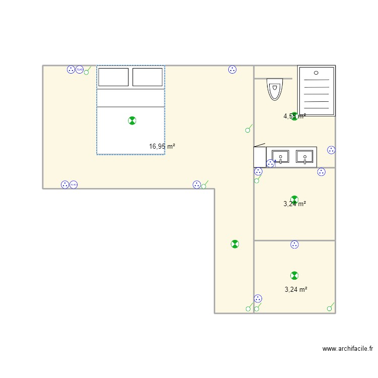 elec_extension_lit. Plan de 4 pièces et 28 m2