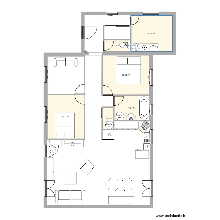 moi. Plan de 6 pièces et 36 m2