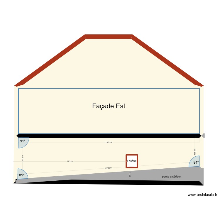 Façade est croy nouvelle. Plan de 5 pièces et 84 m2