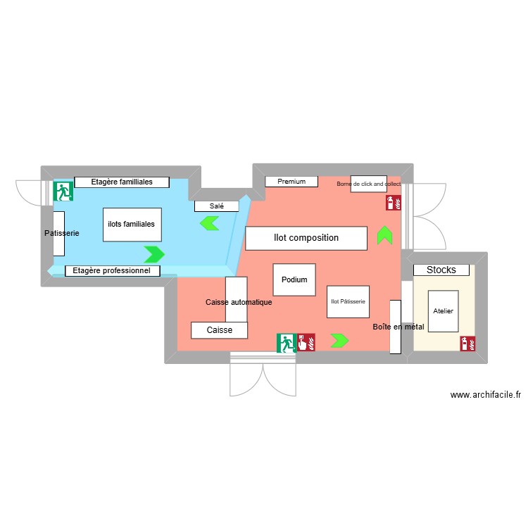 plan avec aménagement  Fossier. Plan de 3 pièces et 24 m2