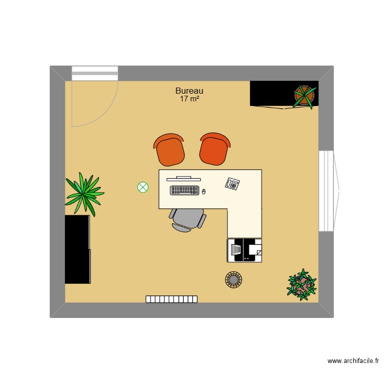 Bureau. Plan de 1 pièce et 17 m2