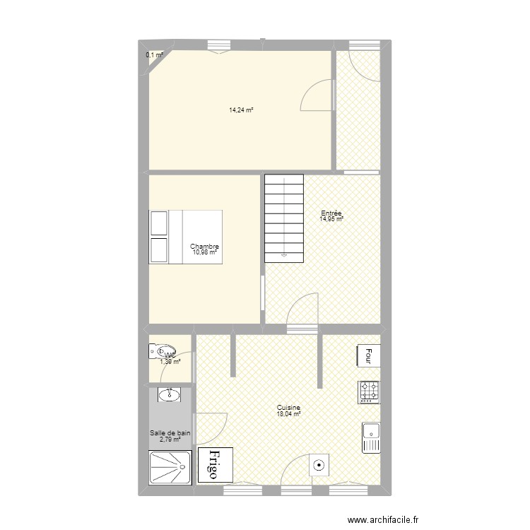 Talence actuel avec meubles. Plan de 7 pièces et 62 m2