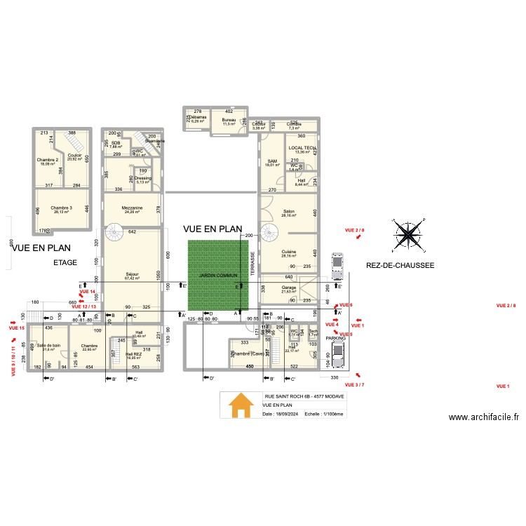 V.RADOUX - VUE EN PLAN - REZ- 1/100 - V2.15 - 20241013. Plan de 29 pièces et 462 m2