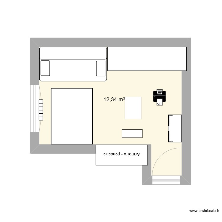 Bureau Bobo. Plan de 1 pièce et 12 m2