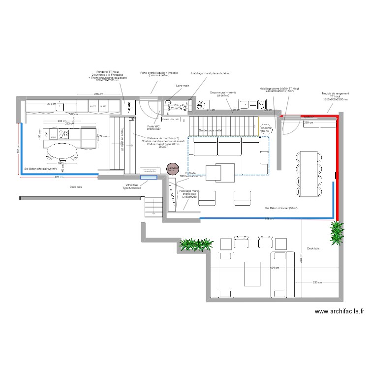 Roc Mer  - Agencement + cuisine V6. Plan de 2 pièces et 1 m2