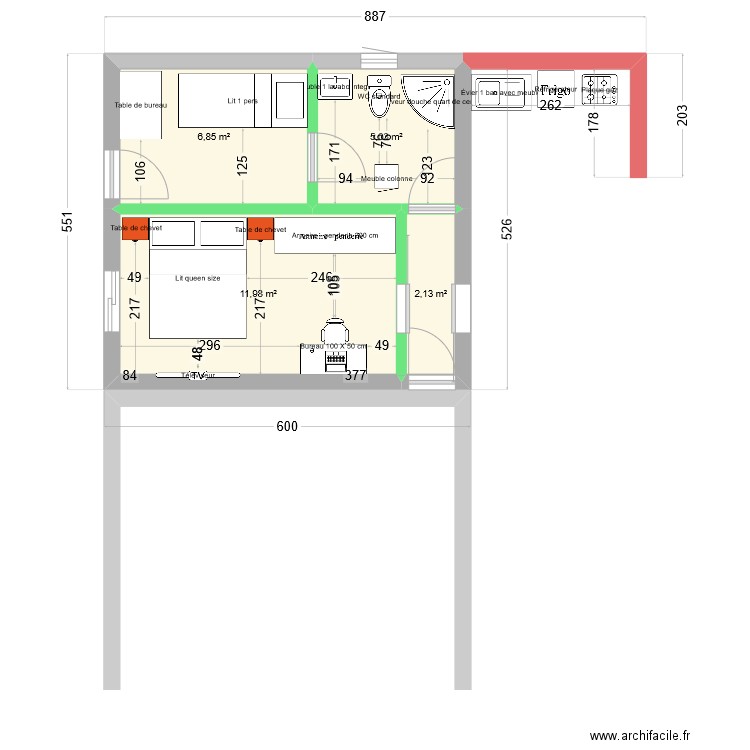 agrandissement. Plan de 4 pièces et 26 m2