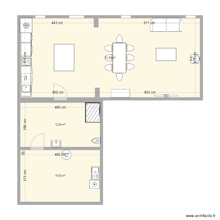 Maison. Plan de 3 pièces et 79 m2