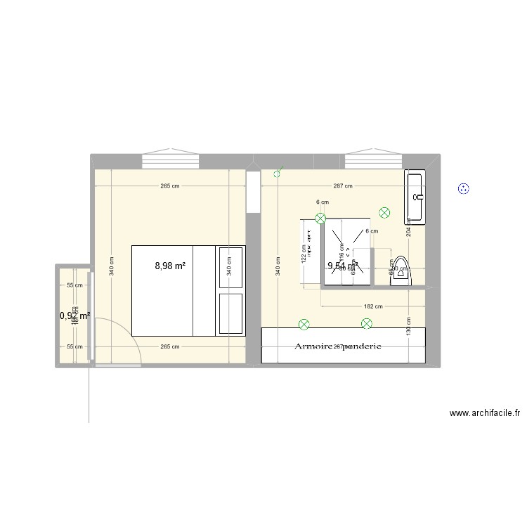 suite parentale 4. Plan de 3 pièces et 19 m2