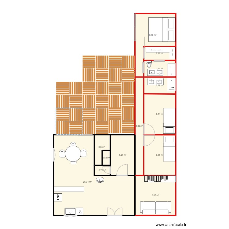 Projet 3. Plan de 13 pièces et 78 m2