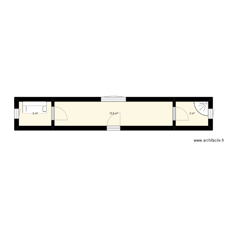 contnair. Plan de 3 pièces et 17 m2