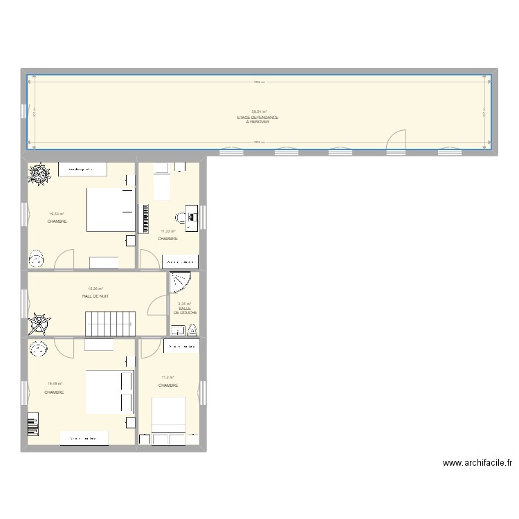 ETAGE BEAUVECHAIN. Plan de 7 pièces et 139 m2