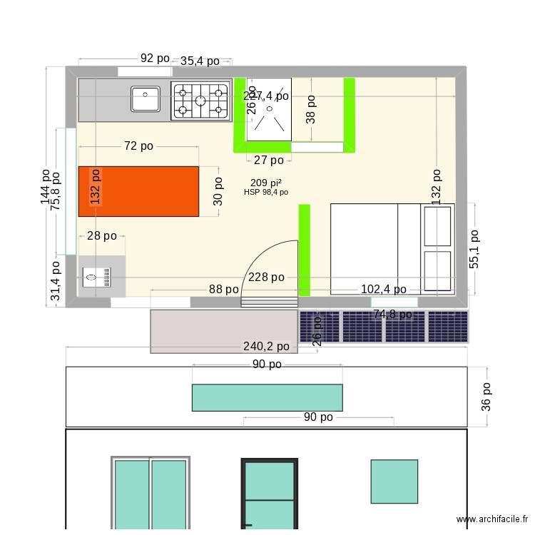 Mini maison. Plan de 1 pièce et 19 m2