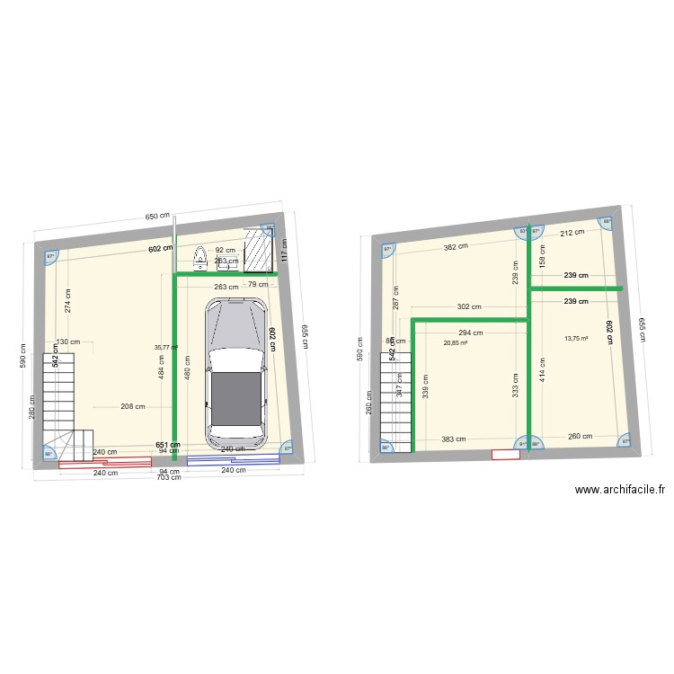 Saaci. Plan de 3 pièces et 70 m2