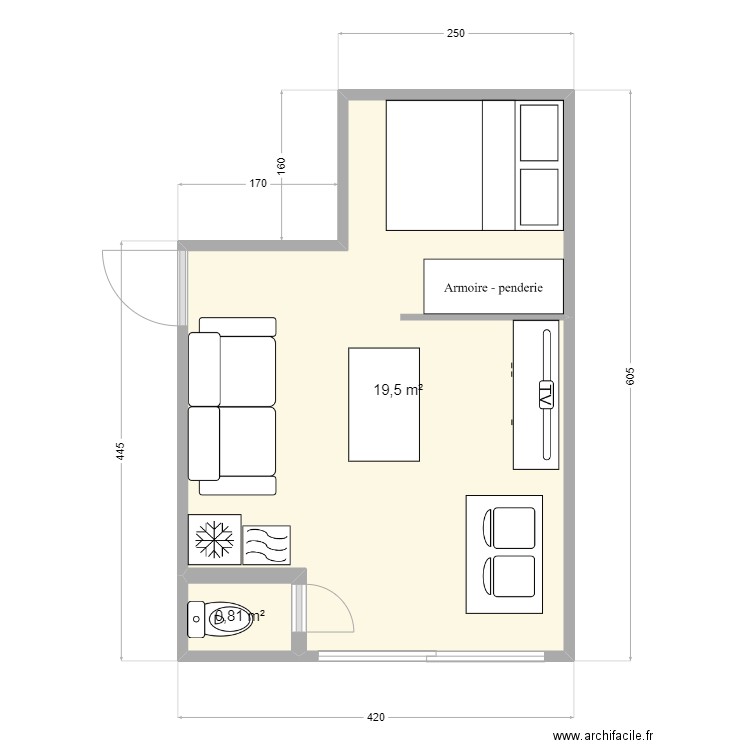 PIERRE 2. Plan de 2 pièces et 20 m2