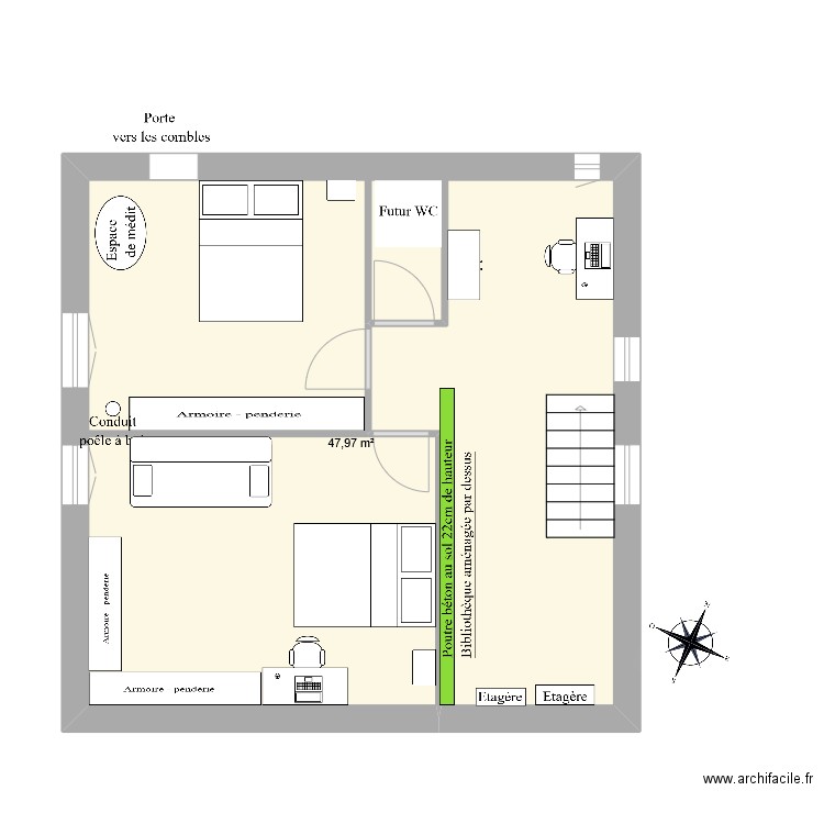 Chambres hautes Monteils. Plan de 1 pièce et 48 m2