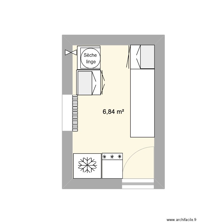 Arrière cuisine. Plan de 1 pièce et 7 m2