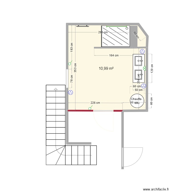 Gardiol - sdb bas. Plan de 2 pièces et 1 m2