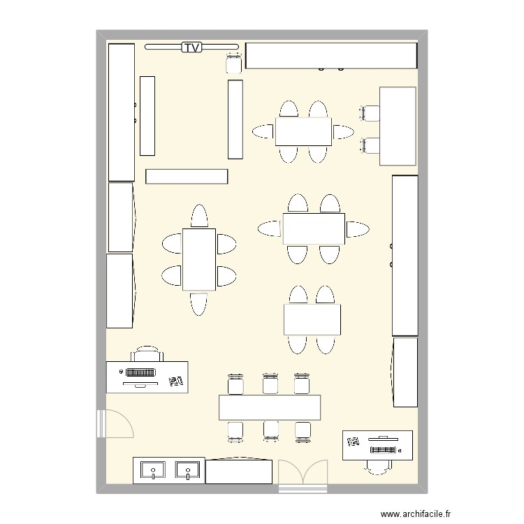 classe. Plan de 1 pièce et 114 m2