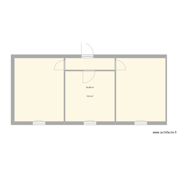 1er etage. Plan de 2 pièces et 58 m2