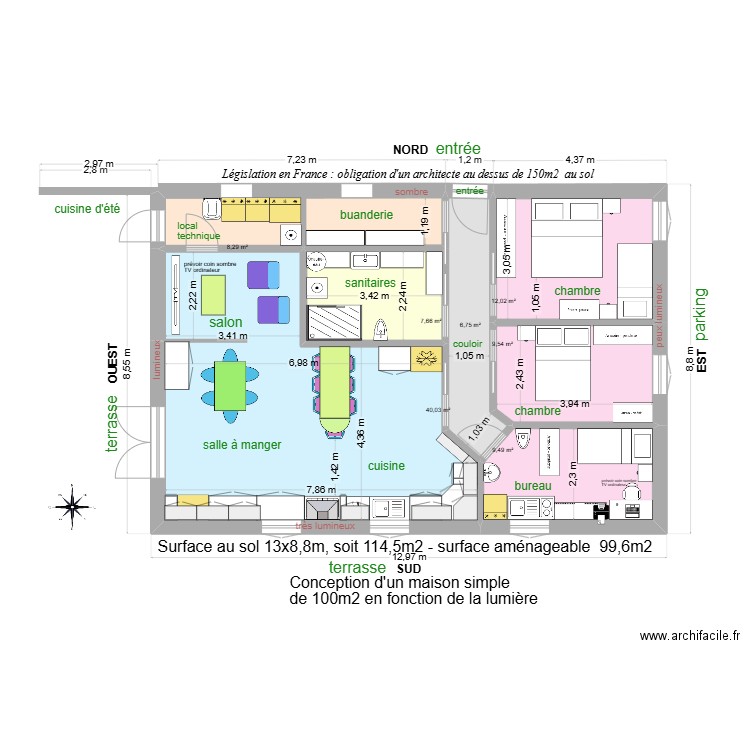 Maison Sud 100m2 08. Plan de 7 pièces et 94 m2