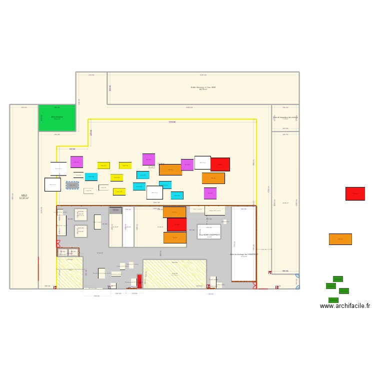 Plan zone induction avec marquage au sol v2. Plan de 20 pièces et 711 m2