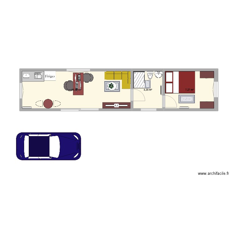 test40. Plan de 3 pièces et 28 m2