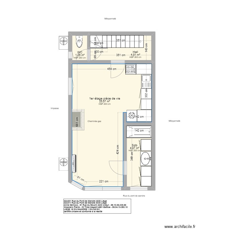 1er étage Wandre. Plan de 4 pièces et 37 m2