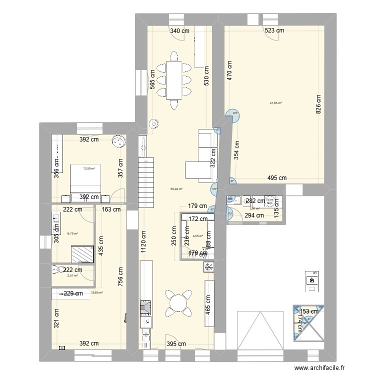 rez de  chaussée chassua . Plan de 10 pièces et 154 m2